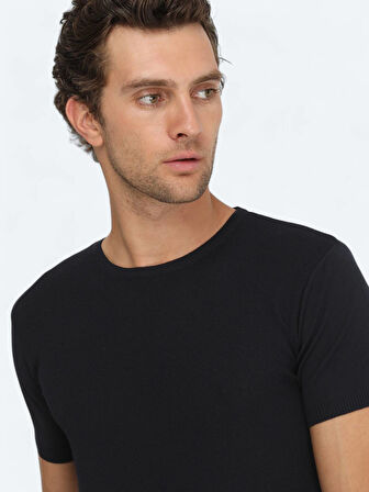 Lacivert Bisiklet Yaka Jakarlı Triko