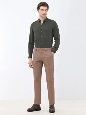 Açık Kahve Düz Dokuma Regular Fit Casual Pamuk Karışımlı Pantolon