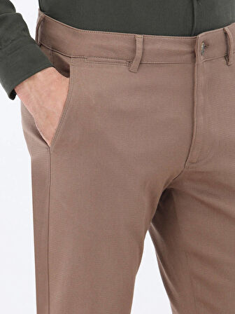 Açık Kahve Düz Dokuma Regular Fit Casual Pamuk Karışımlı Pantolon