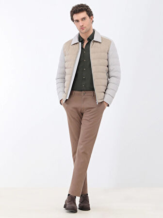 Açık Kahve Düz Dokuma Regular Fit Casual Pamuk Karışımlı Pantolon
