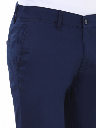 Gece Mavisi Düz Dokuma Slim Fit Casual Pamuk Karışımlı Pantolon