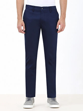 Gece Mavisi Düz Dokuma Slim Fit Casual Pamuk Karışımlı Pantolon