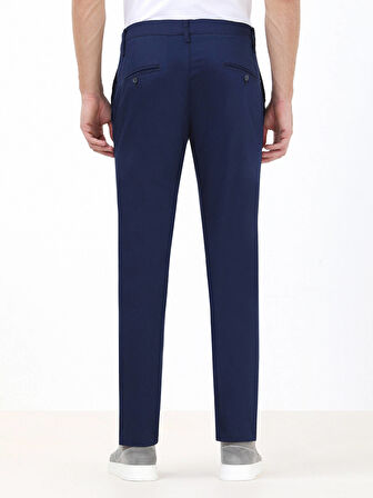 Gece Mavisi Düz Dokuma Slim Fit Casual Pamuk Karışımlı Pantolon