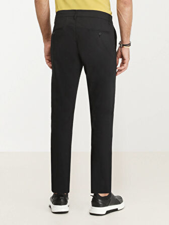 Siyah Düz Dokuma Slim Fit Casual Pamuk Karışımlı Pantolon