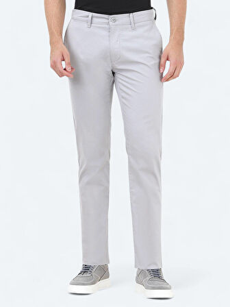 Açık Gri Düz Dokuma Slim Fit Casual Pamuk Karışımlı Pantolon