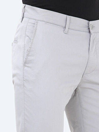 Açık Gri Düz Dokuma Slim Fit Casual Pamuk Karışımlı Pantolon