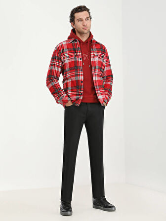 Siyah Düz Dokuma Fitted Fit Casual Pamuk Karışımlı Pantolon