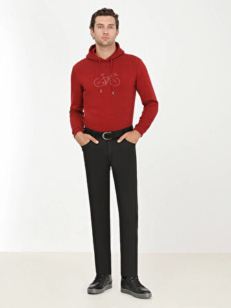 Siyah Düz Dokuma Fitted Fit Casual Pamuk Karışımlı Pantolon