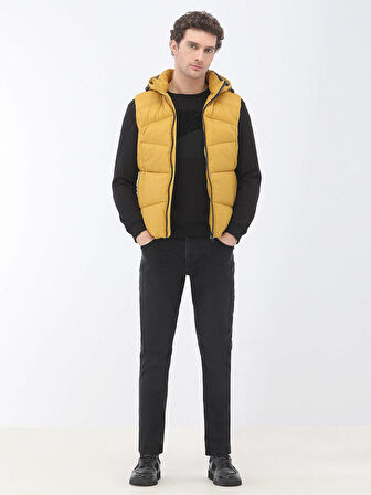 Sarı Regular Fit Kapüşonlu Casual Dokuma Spor Yelek
