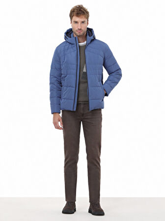 İndigo Regular Fit Kapüşonlu Casual Dokuma Mont