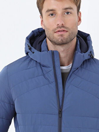 İndigo Regular Fit Kapüşonlu Casual Dokuma Mont