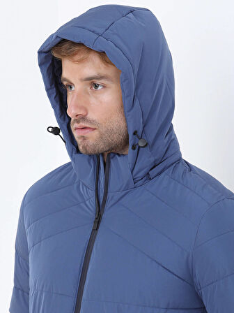 İndigo Regular Fit Kapüşonlu Casual Dokuma Mont