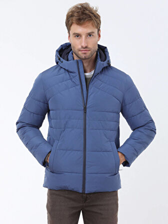 İndigo Regular Fit Kapüşonlu Casual Dokuma Mont
