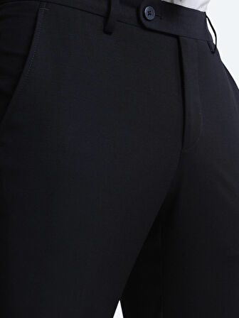 Lacivert Düz Dokuma Slim Fit Klasik Yün Karışımlı Pantolon
