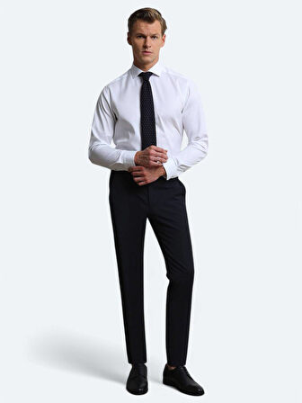 Lacivert Düz Dokuma Slim Fit Klasik Yün Karışımlı Pantolon