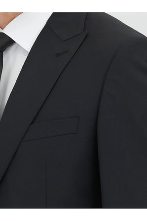 Siyah Düz Modern Fit Yün Karışımlı Takım Elbise
