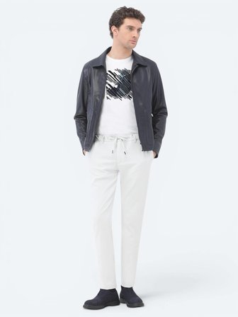 Lacivert Regular Fit Bebe Yaka Smart Casual Koyun Derisi Deri Mont