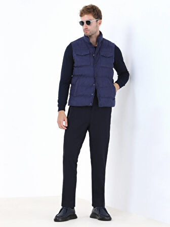 Açık Lacivert Regular Fit Dik Yaka Casual Dokuma Spor Yelek