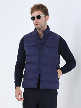 Açık Lacivert Regular Fit Dik Yaka Casual Dokuma Spor Yelek