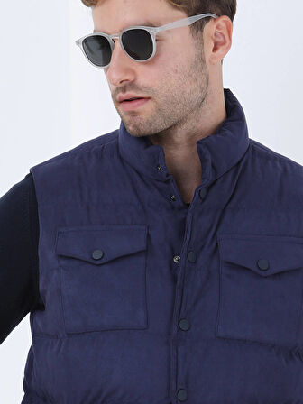 Açık Lacivert Regular Fit Dik Yaka Casual Dokuma Spor Yelek