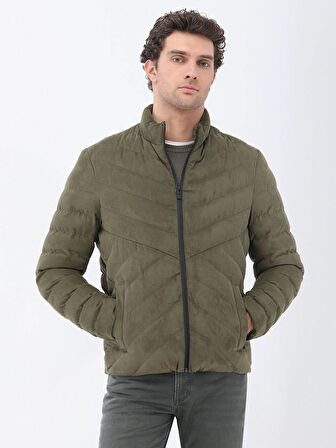 Açık Haki Regular Fit Dik Yaka Casual Dokuma Mont