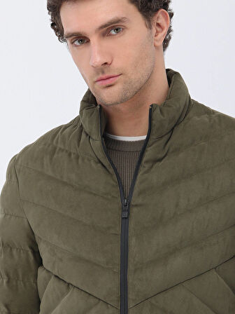 Açık Haki Regular Fit Dik Yaka Casual Dokuma Mont
