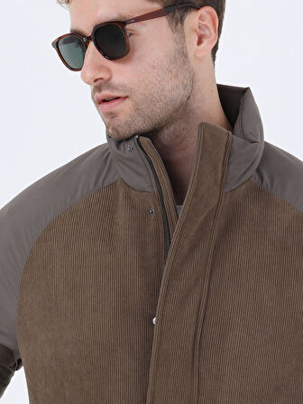 Açık Kahve Regular Fit Dik Yaka Casual Dokuma Mont