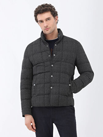 Antrasit Regular Fit Dik Yaka Casual Dokuma Mont