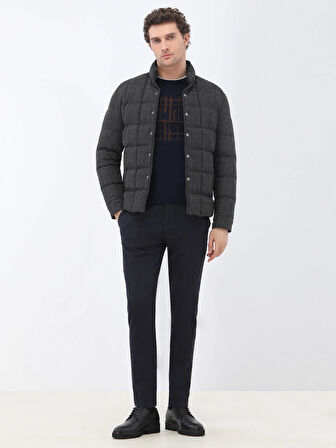 Antrasit Regular Fit Dik Yaka Casual Dokuma Mont