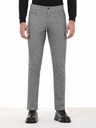 Siyah Çizgili Dokuma Slim Fit Casual Pamuk Karışımlı Pantolon
