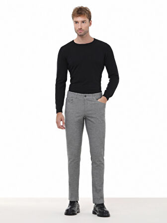 Siyah Çizgili Dokuma Slim Fit Casual Pamuk Karışımlı Pantolon