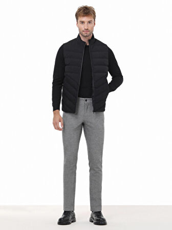 Siyah Çizgili Dokuma Slim Fit Casual Pamuk Karışımlı Pantolon