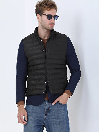 Kahverengi Regular Fit Dik Yaka Casual Dokuma Spor Yelek