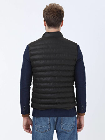 Kahverengi Regular Fit Dik Yaka Casual Dokuma Spor Yelek