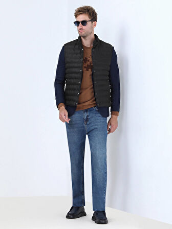 Kahverengi Regular Fit Dik Yaka Casual Dokuma Spor Yelek