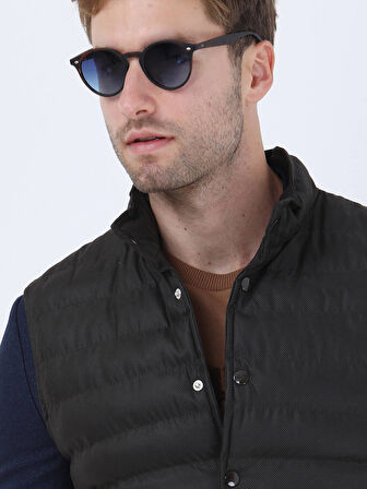 Kahverengi Regular Fit Dik Yaka Casual Dokuma Spor Yelek