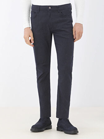 Lacivert Dokuma Slim Fit Casual Pamuk Karışımlı Pantolon