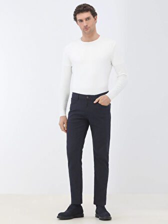 Lacivert Dokuma Slim Fit Casual Pamuk Karışımlı Pantolon