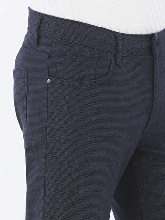 Lacivert Dokuma Slim Fit Casual Pamuk Karışımlı Pantolon