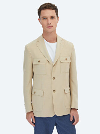 Bej Düz Modern Fit Ceket