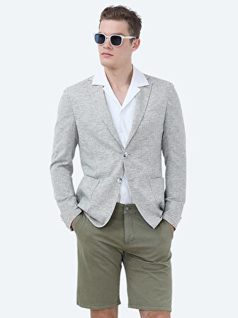 Açık Haki Mikro Modern Fit Keten Karışımlı Ceket
