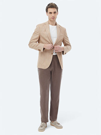 Kiremit Çizgili Modern Fit Pamuk Karışımlı Ceket