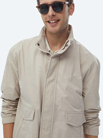 Bej Oversize Fit Dik Yaka Casual Dokuma Mont