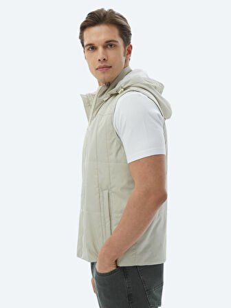 Açık Haki Regular Fit Kapüşonlu Casual Dokuma Spor Yelek