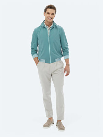 Koyu Mint Regular Fit Dik Yaka Casual Dokuma Mont