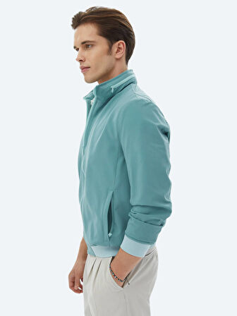 Koyu Mint Regular Fit Dik Yaka Casual Dokuma Mont