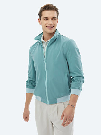 Koyu Mint Regular Fit Dik Yaka Casual Dokuma Mont