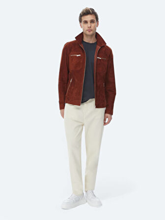 Kiremit Regular Fit Gömlek Yaka Smart Casual Deri Mont