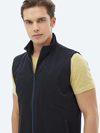 Lacivert Regular Fit Dik Yaka Casual Dokuma Spor Yelek