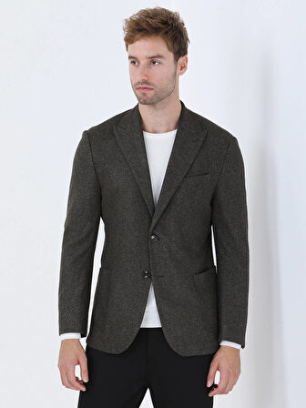 Haki Baskılı Modern Fit Örme Ceket